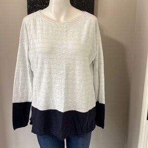 VINCE Womens Long Sleeve Scoop Neck Striped Shirt White Green Cotton Medium